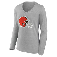 Cleveland Browns Women's Team Authentic Personalized Name & Number Long Sleeve V-Neck T-Shirt Gray | NFL