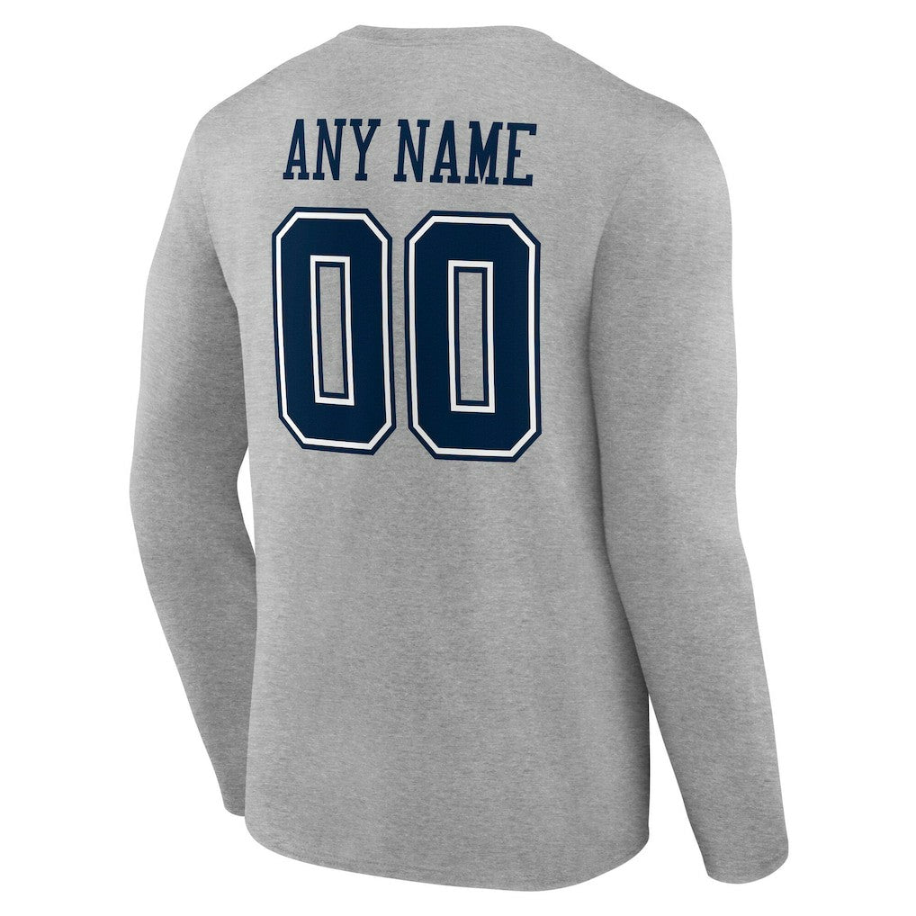 Dallas Cowboys Team Authentic Personalized Name & Number Long Sleeve T-Shirt Gray | NFL