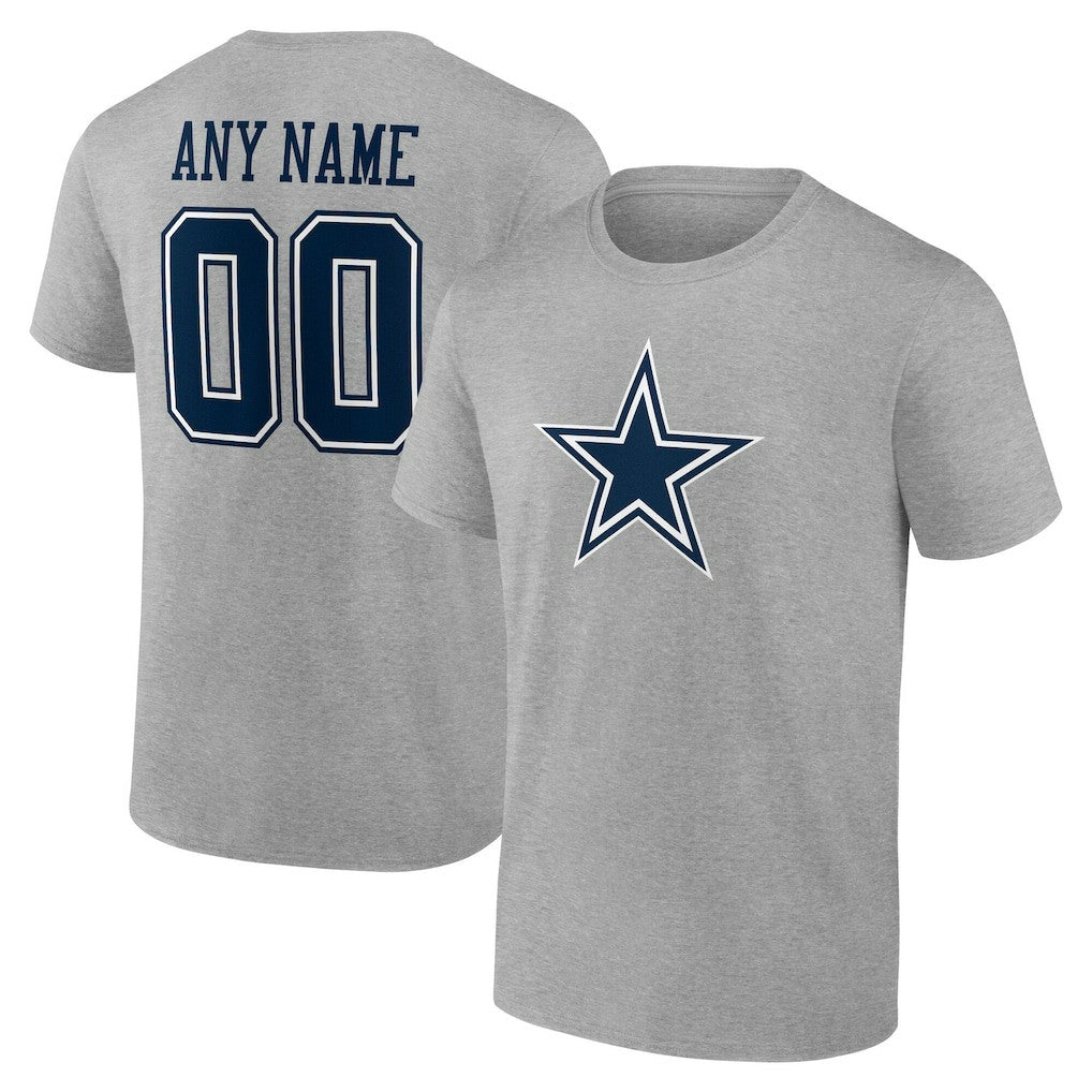 Dallas Cowboys Team Authentic Personalized Name & Number T-Shirt Gray | NFL