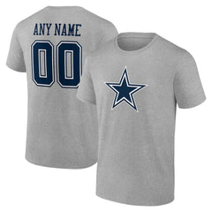 Dallas Cowboys Team Authentic Personalized Name & Number T-Shirt Gray | NFL