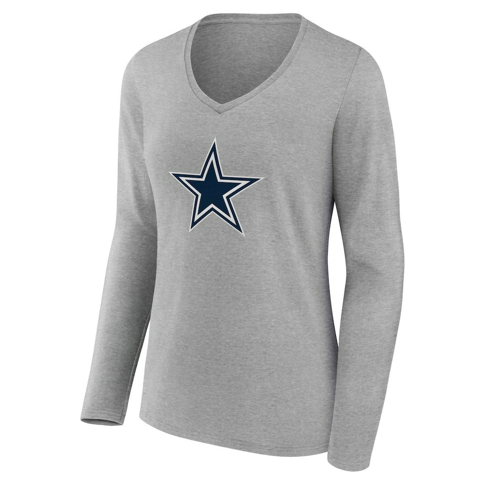 Dallas Cowboys Women's Team Authentic Personalized Name & Number Long Sleeve V-Neck T-Shirt Gray | NFL