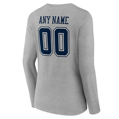 Dallas Cowboys Women's Team Authentic Personalized Name & Number Long Sleeve V-Neck T-Shirt Gray | NFL
