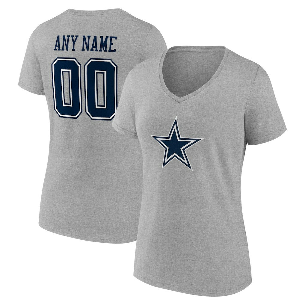 Dallas Cowboys Women's Team Authentic Personalized Name & Number V-Neck T-Shirt Gray | NFL