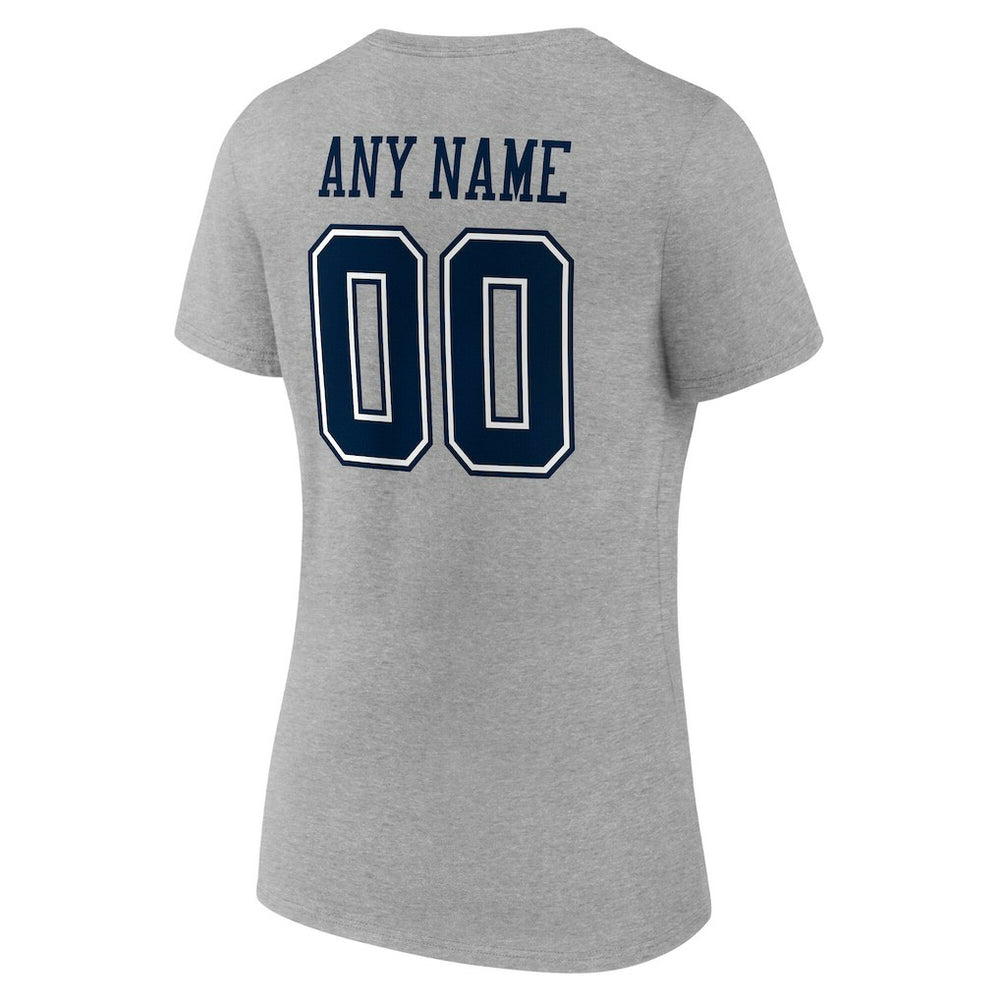 Dallas Cowboys Women's Team Authentic Personalized Name & Number V-Neck T-Shirt Gray | NFL