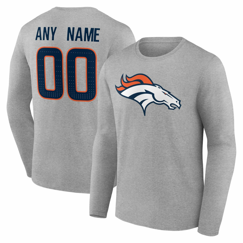 Denver Broncos Team Authentic Personalized Name & Number Long Sleeve T-Shirt Gray | NFL
