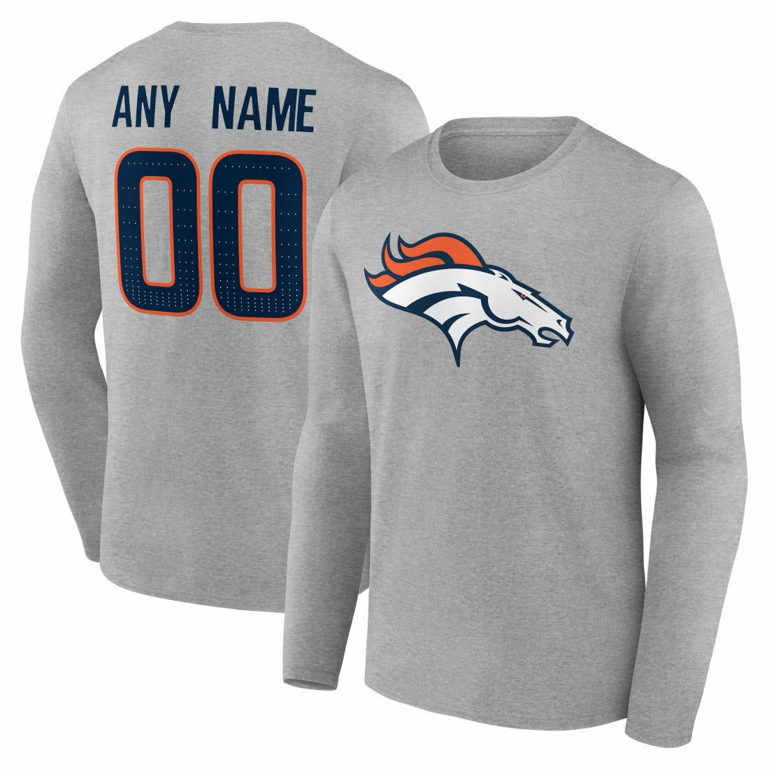 Denver Broncos Team Authentic Personalized Name & Number Long Sleeve T-Shirt Gray | NFL