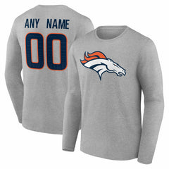 Denver Broncos Team Authentic Personalized Name & Number Long Sleeve T-Shirt Gray | NFL