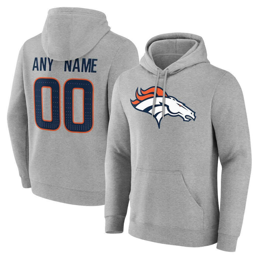 Denver Broncos Team Authentic Personalized Name & Number Hoodie Gray | NFL