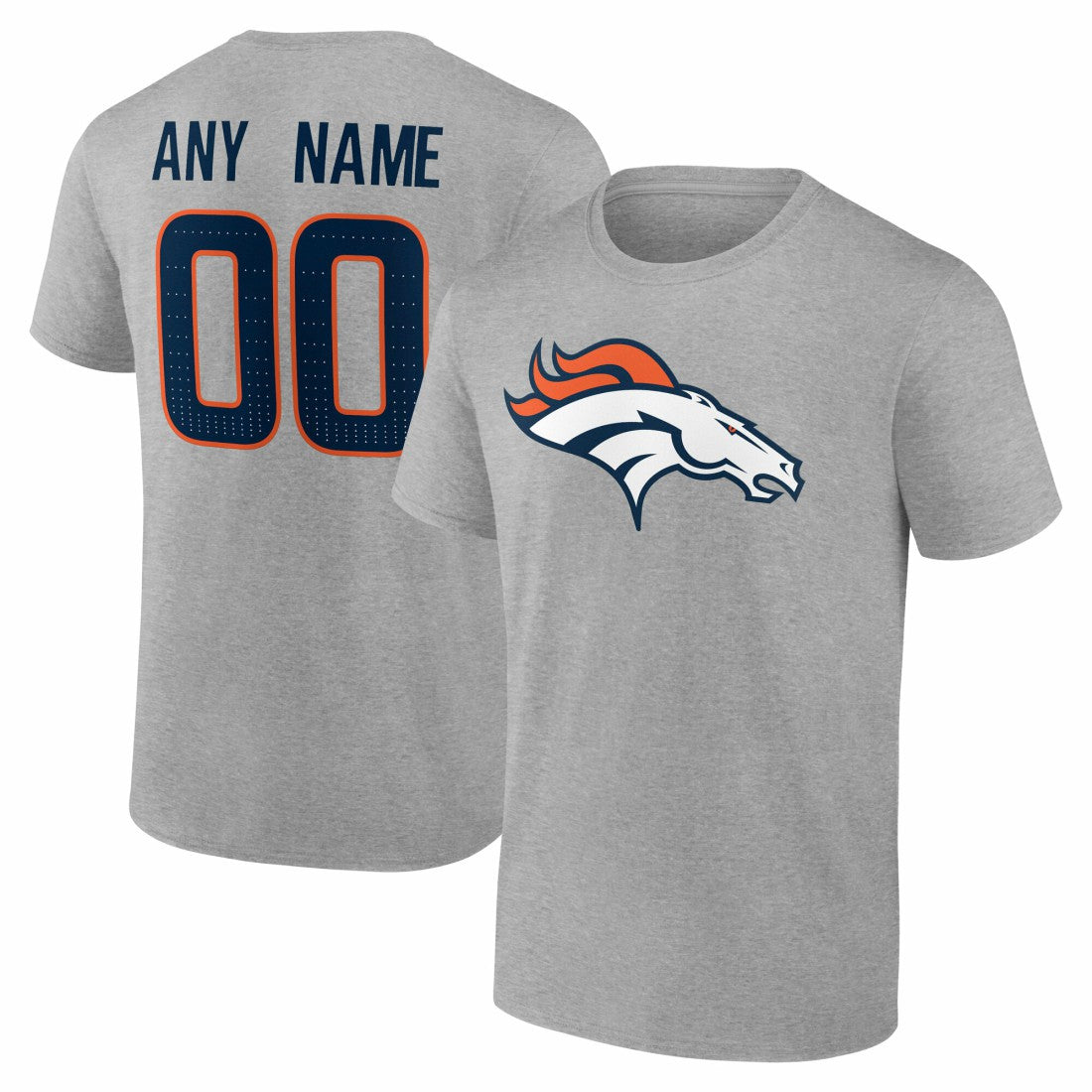 Denver Broncos Team Authentic Personalized Name & Number T-Shirt Gray | NFL