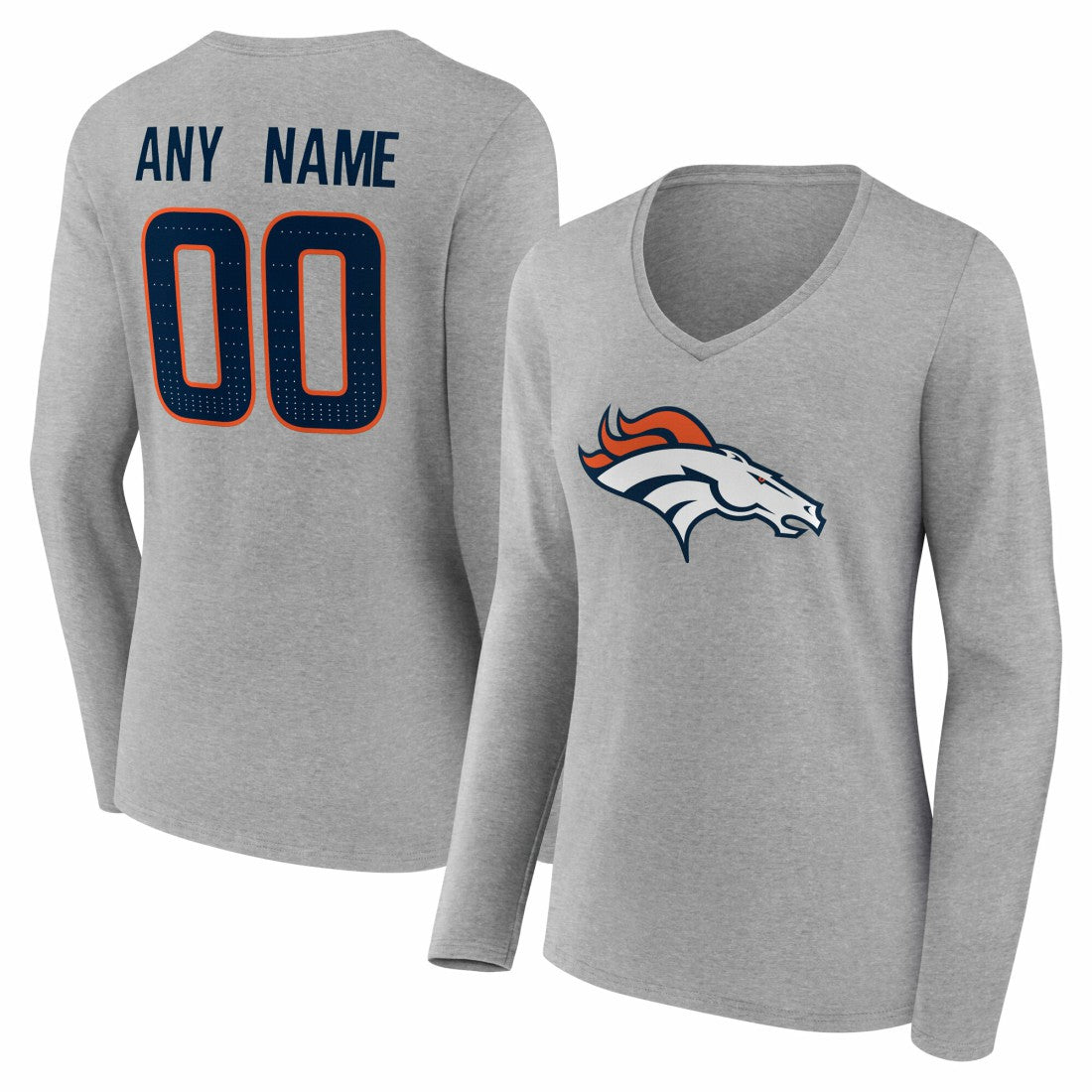 Denver Broncos Women's Team Authentic Personalized Name & Number Long Sleeve V-Neck T-Shirt Gray | NFL