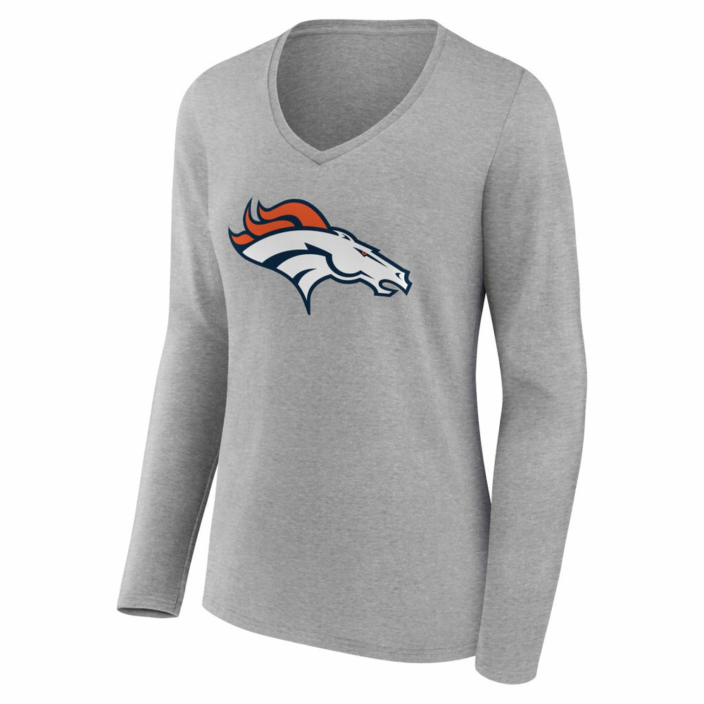 Denver Broncos Women's Team Authentic Personalized Name & Number Long Sleeve V-Neck T-Shirt Gray | NFL