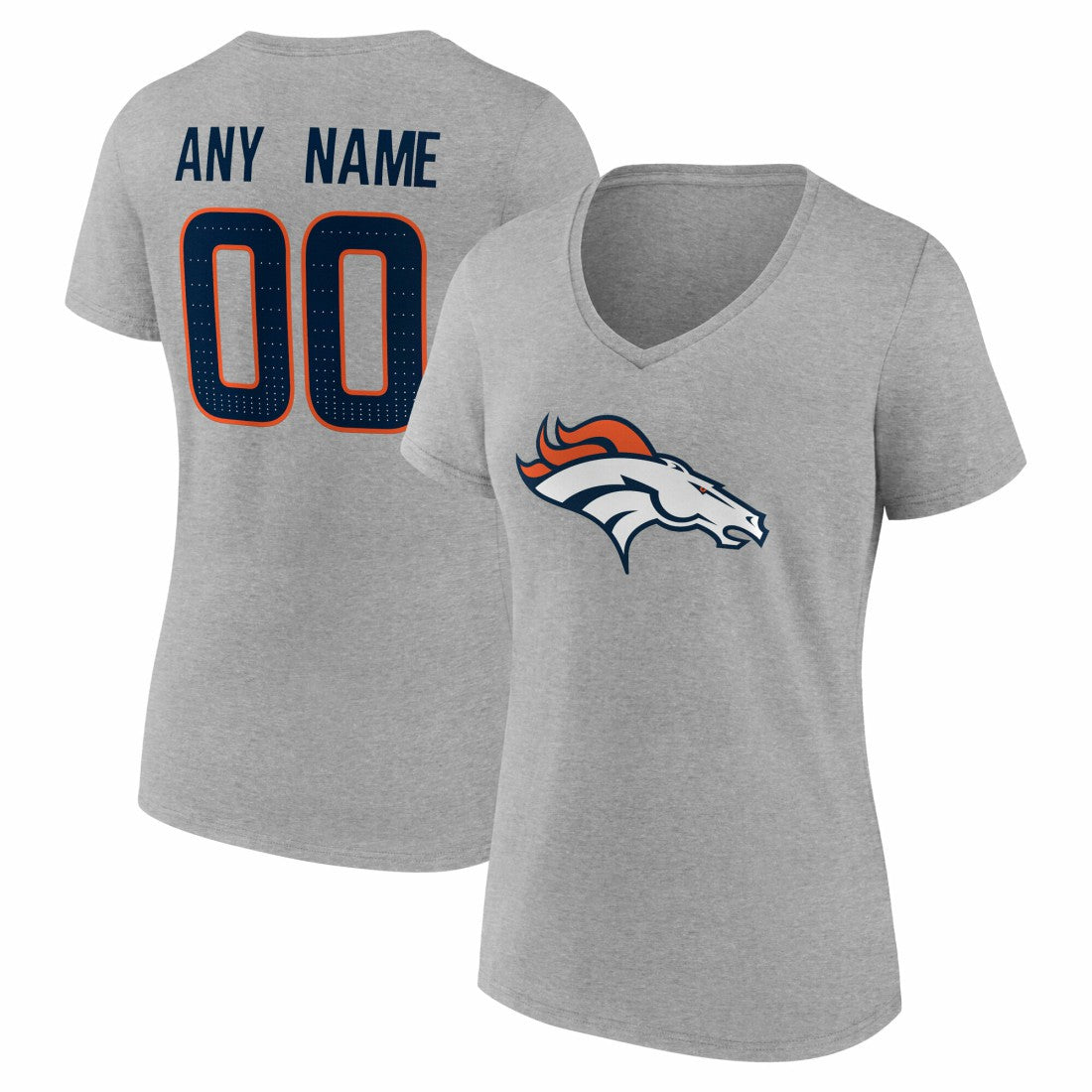 Denver Broncos Women's Team Authentic Personalized Name & Number V-Neck T-Shirt Gray | NFL