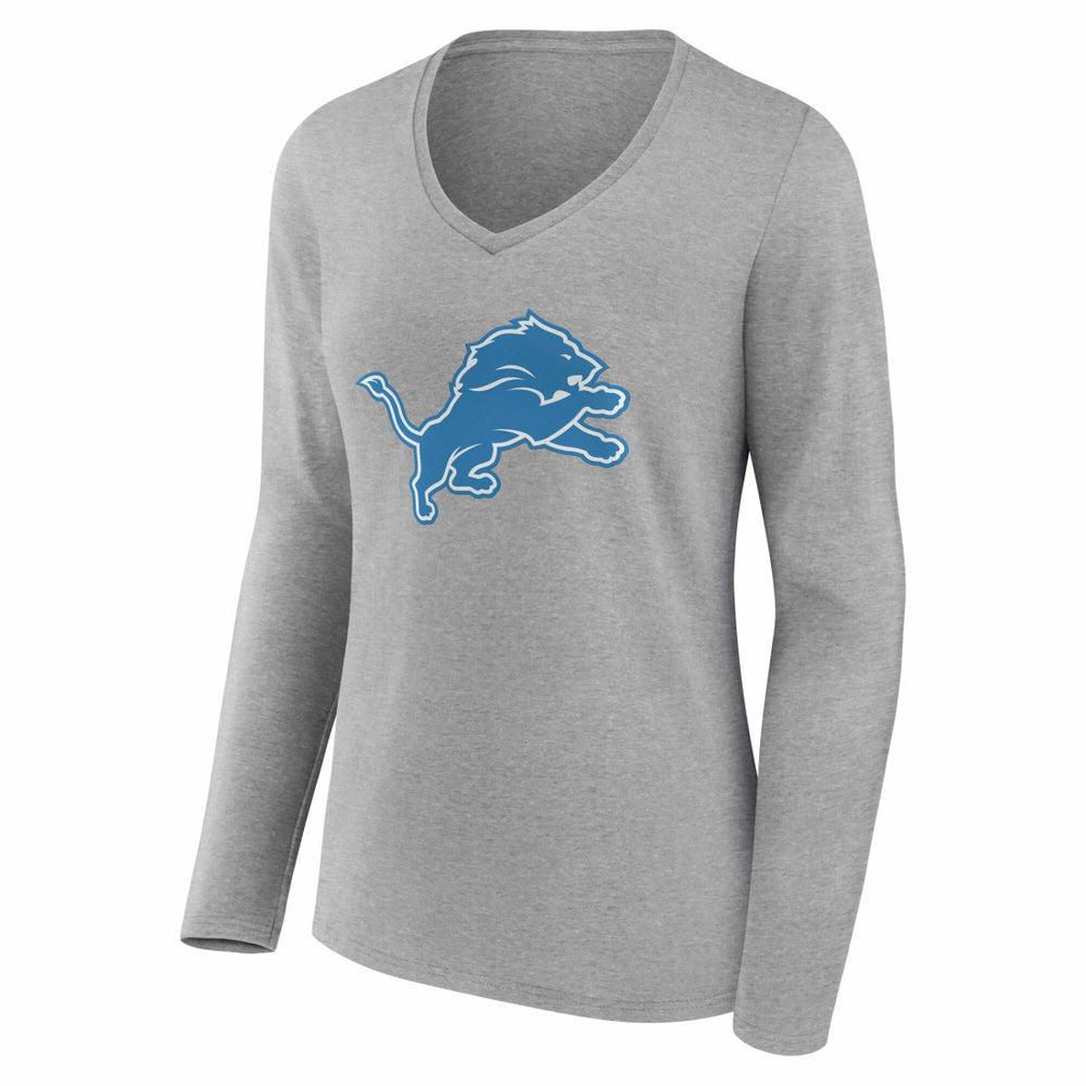 Detroit Lions Women's Team Authentic Personalized Name & Number Long Sleeve V-Neck T-Shirt Gray | NFL