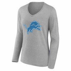 Detroit Lions Women's Team Authentic Personalized Name & Number Long Sleeve V-Neck T-Shirt Gray | NFL