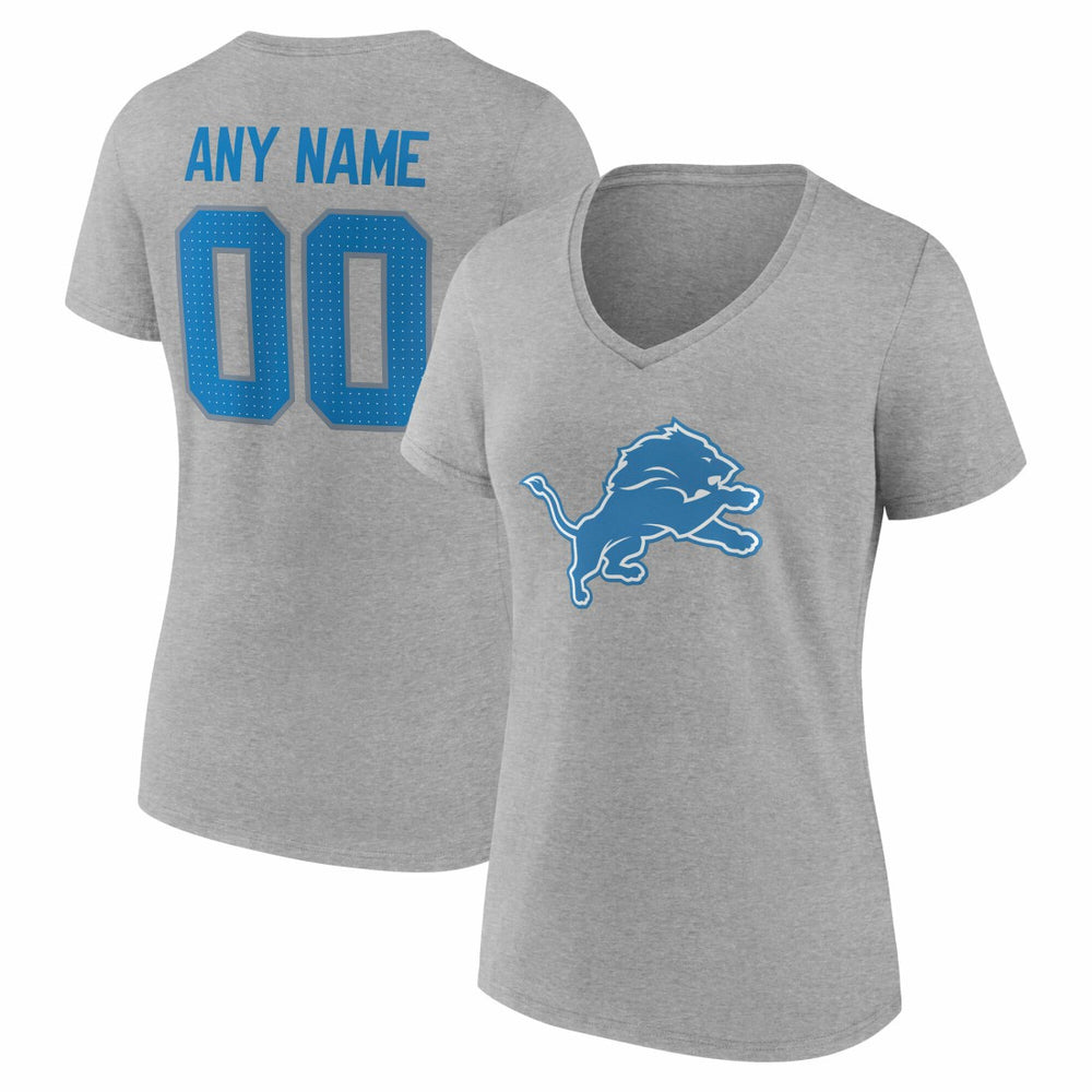 Detroit Lions Women's Team Authentic Personalized Name & Number V-Neck T-Shirt Gray | NFL