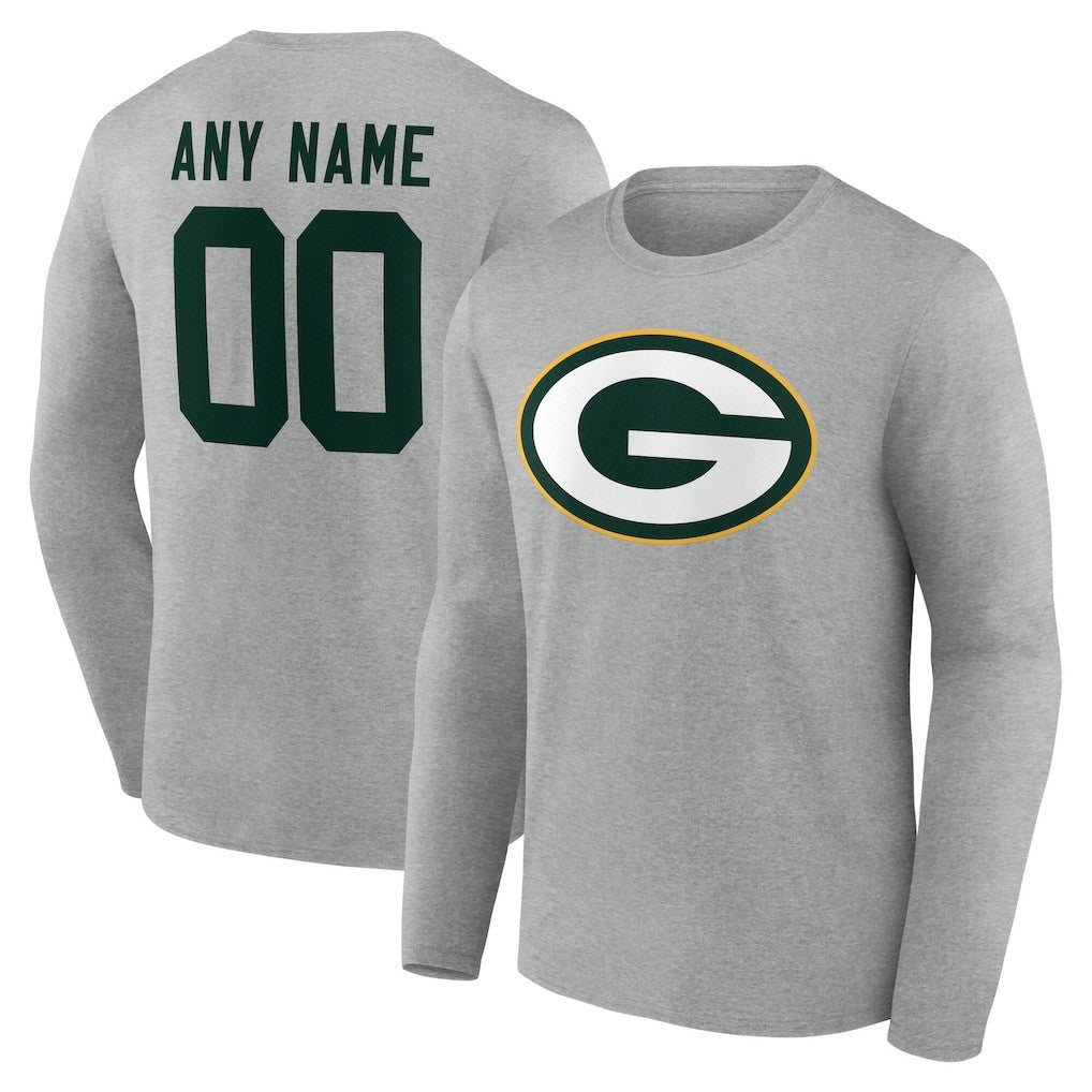 Green Bay Packers Team Authentic Personalized Name & Number Long Sleeve T-Shirt Gray | NFL