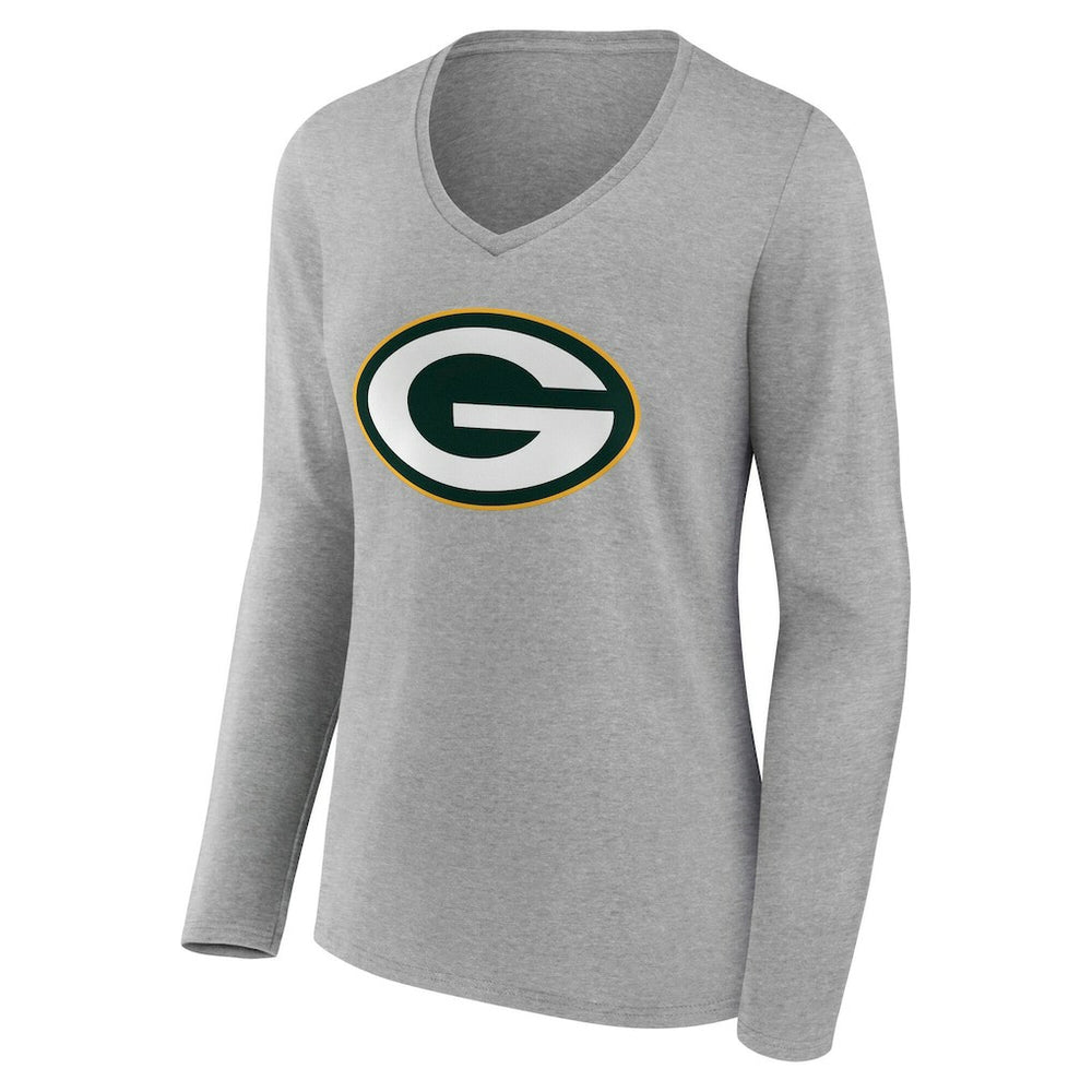 Green Bay Packers Women's Team Authentic Personalized Name & Number Long Sleeve V-Neck T-Shirt Gray | NFL