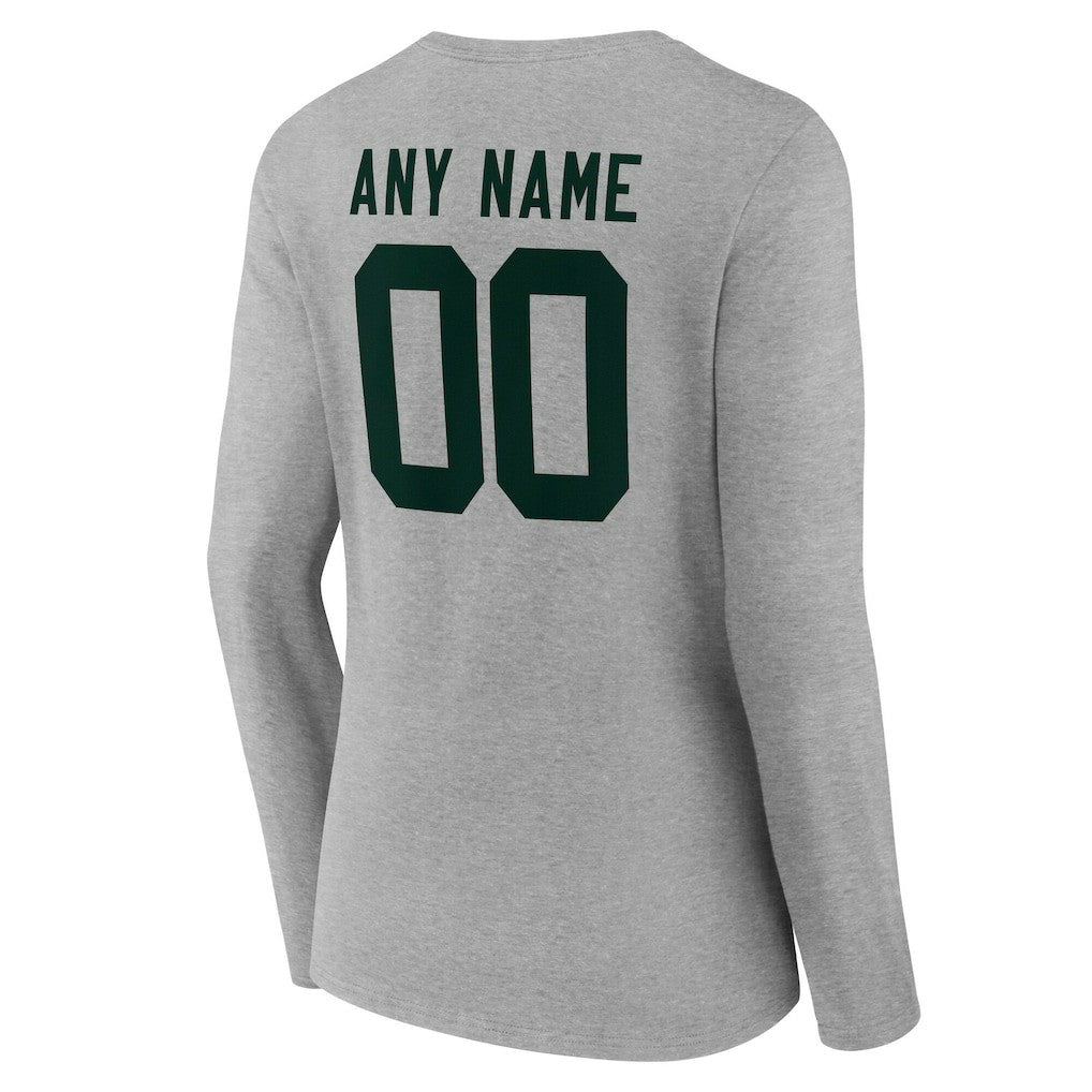 Green Bay Packers Women's Team Authentic Personalized Name & Number Long Sleeve V-Neck T-Shirt Gray | NFL