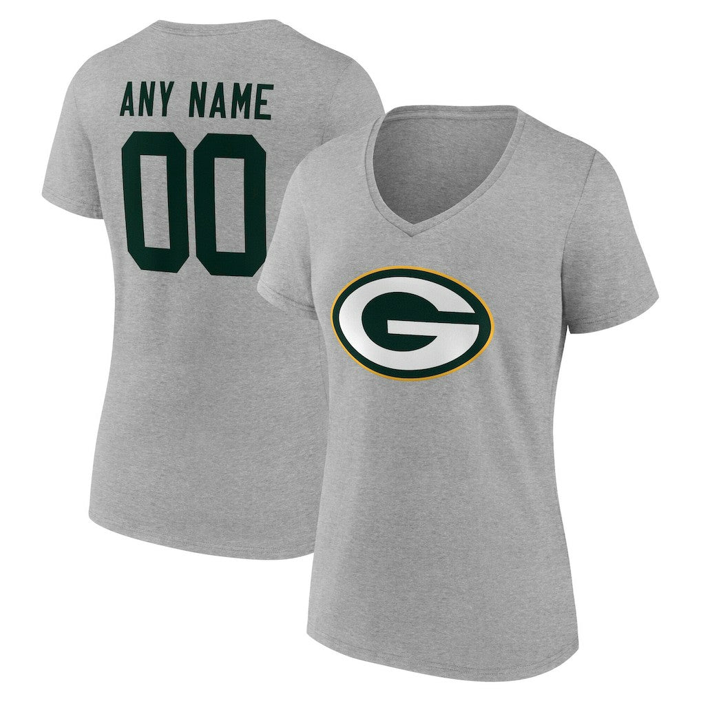 Green Bay Packers Women's Team Authentic Personalized Name & Number V-Neck T-Shirt Gray | NFL