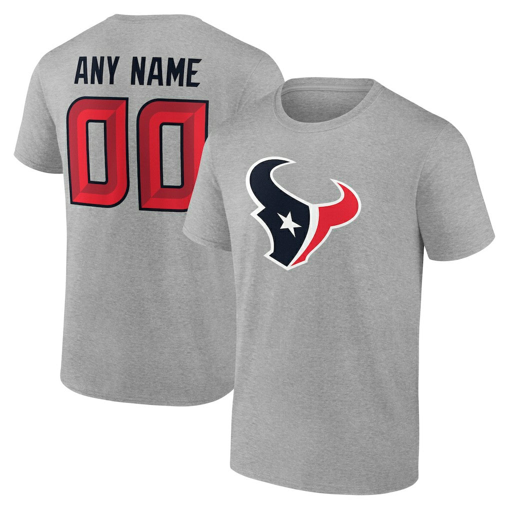 Houston Texans Team Authentic Personalized Name & Number T-Shirt Gray | NFL