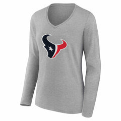 Houston Texans Women's Team Authentic Personalized Name & Number Long Sleeve V-Neck T-Shirt Gray | NFL