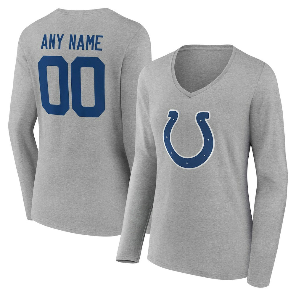 Indianapolis Colts Women's Team Authentic Personalized Name & Number Long Sleeve V-Neck T-Shirt Gray | NFL