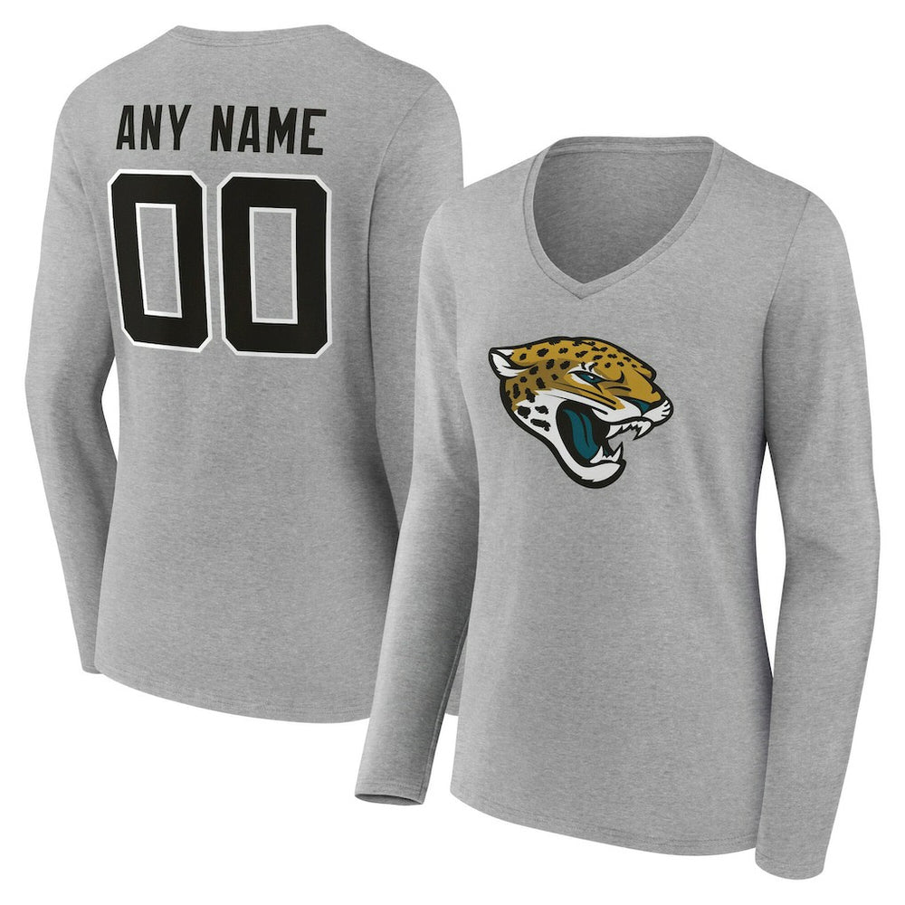 Jacksonville Jaguars Women's Team Authentic Personalized Name & Number Long Sleeve V-Neck T-Shirt Gray | NFL
