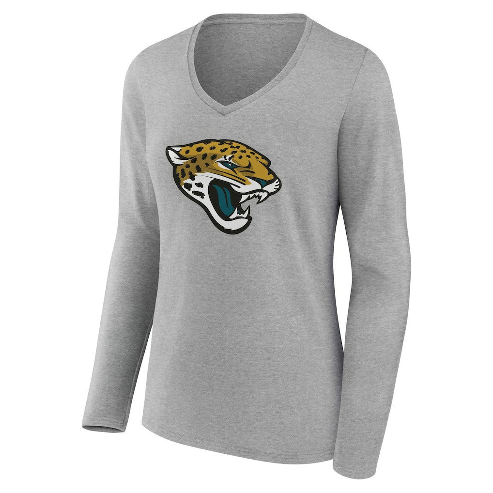 Jacksonville Jaguars Women's Team Authentic Personalized Name & Number Long Sleeve V-Neck T-Shirt Gray | NFL