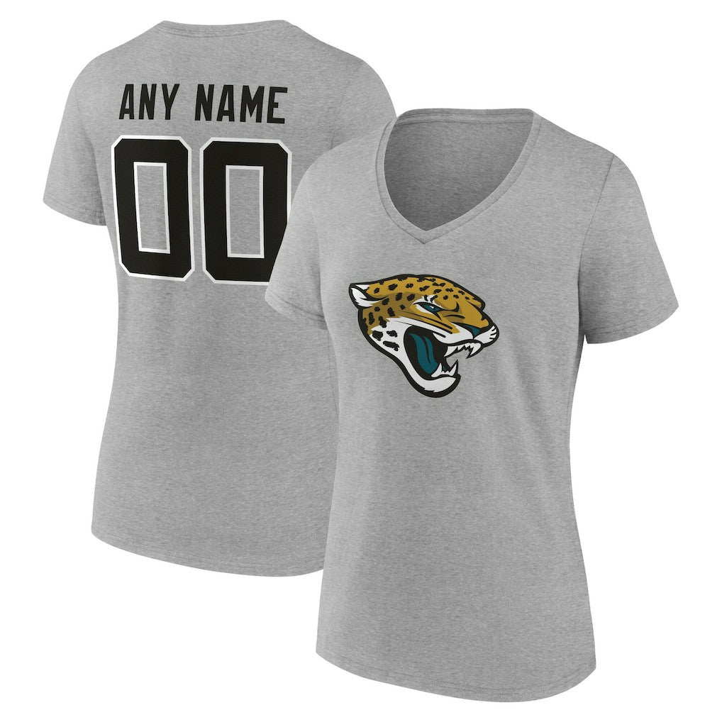 Jacksonville Jaguars Women's Team Authentic Personalized Name & Number V-Neck T-Shirt Gray | NFL