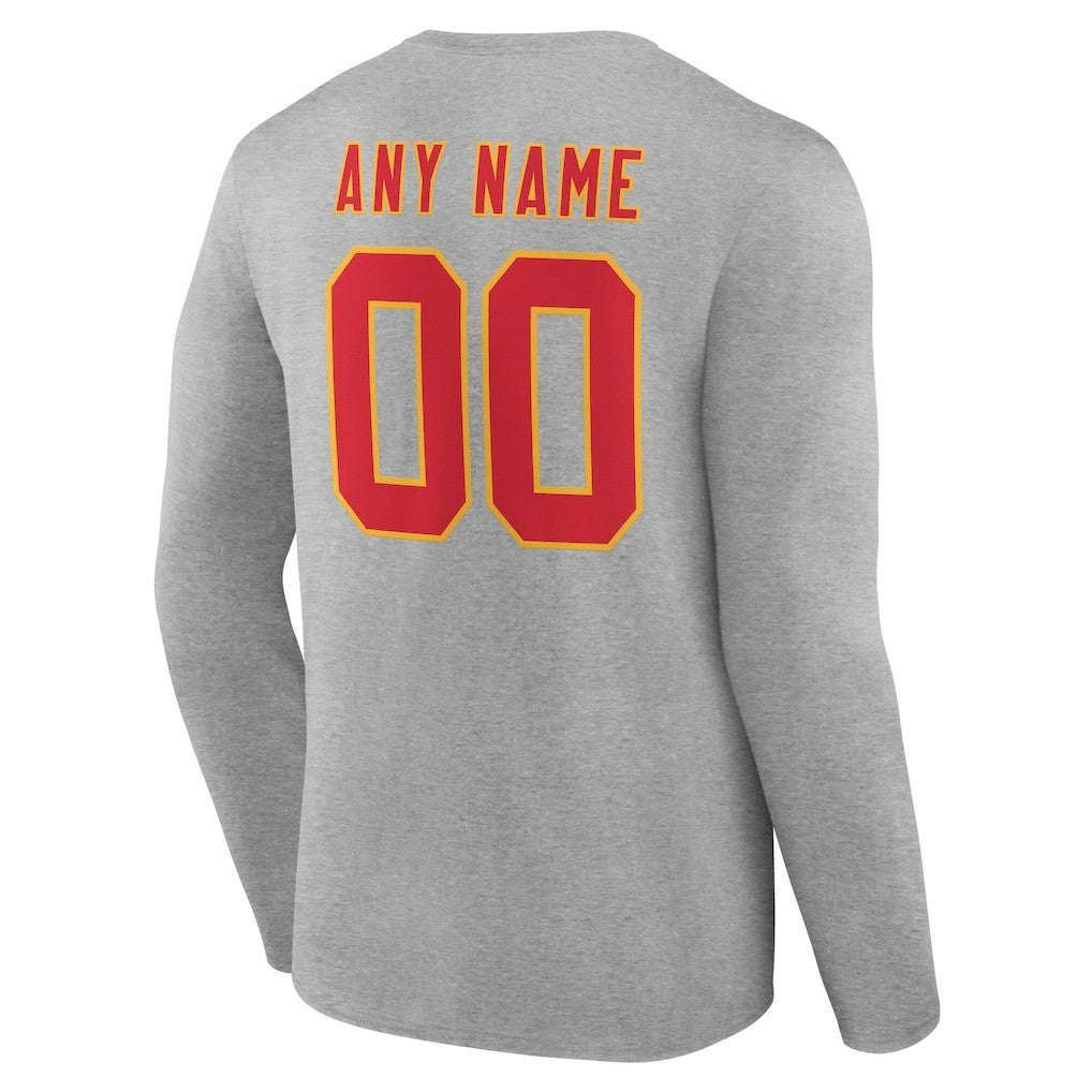 Kansas City Chiefs Team Authentic Personalized Name & Number Long Sleeve T-Shirt Gray | NFL