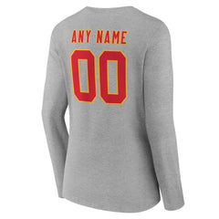 Kansas City Chiefs Women's Team Authentic Personalized Name & Number Long Sleeve V-Neck T-Shirt Gray | NFL