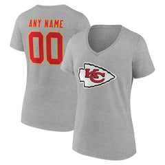 Kansas City Chiefs Women's Team Authentic Personalized Name & Number V-Neck T-Shirt Gray | NFL