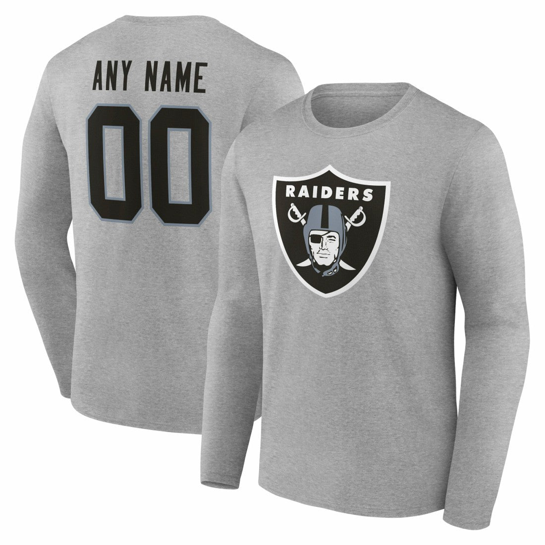 Las Vegas Raiders Team Authentic Personalized Name & Number Long Sleeve T-Shirt Gray | NFL