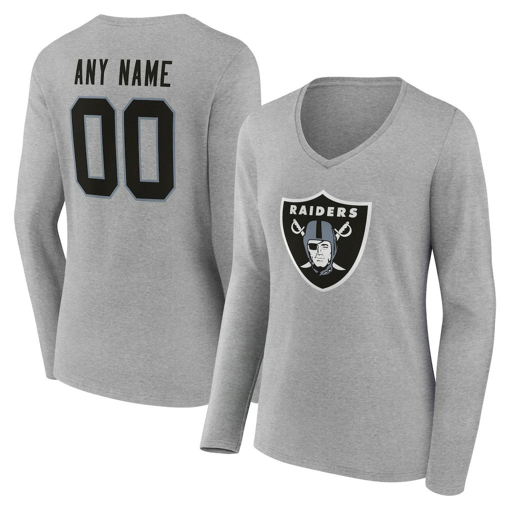 Las Vegas Raiders Women's Team Authentic Personalized Name & Number Long Sleeve V-Neck T-Shirt Gray | NFL