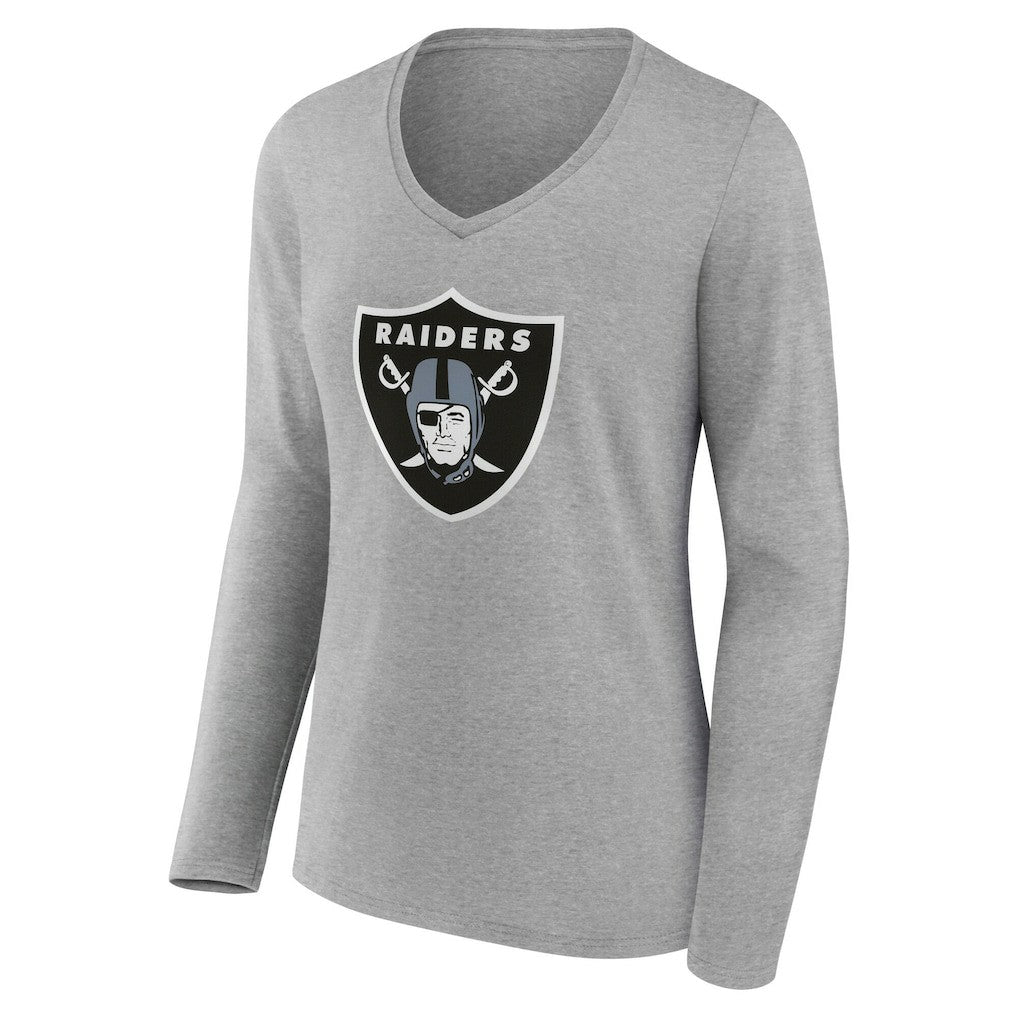 Las Vegas Raiders Women's Team Authentic Personalized Name & Number Long Sleeve V-Neck T-Shirt Gray | NFL