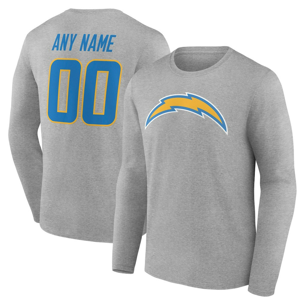 Los Angeles Chargers Team Authentic Personalized Name & Number Long Sleeve T-Shirt Gray | NFL