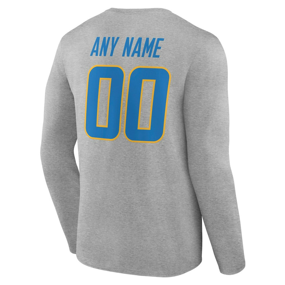Los Angeles Chargers Team Authentic Personalized Name & Number Long Sleeve T-Shirt Gray | NFL