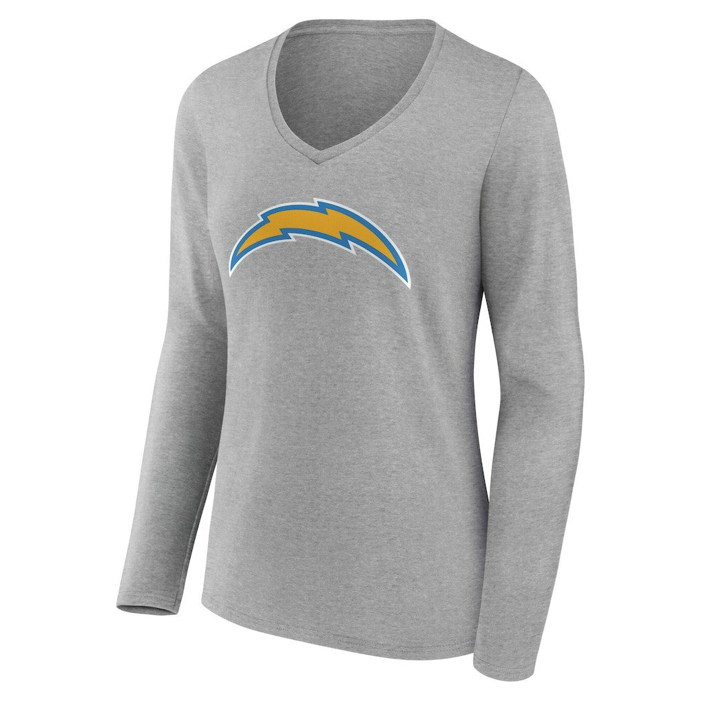 Los Angeles Chargers Women's Team Authentic Personalized Name & Number Long Sleeve V-Neck T-Shirt Gray | NFL