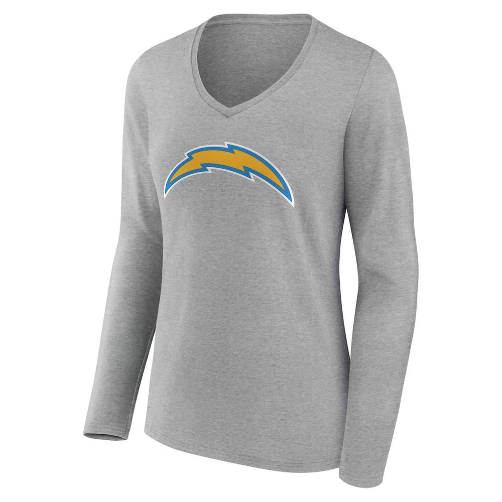 Los Angeles Chargers Women's Team Authentic Personalized Name & Number Long Sleeve V-Neck T-Shirt Gray | NFL