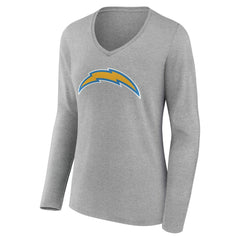 Los Angeles Chargers Women's Team Authentic Personalized Name & Number Long Sleeve V-Neck T-Shirt Gray | NFL