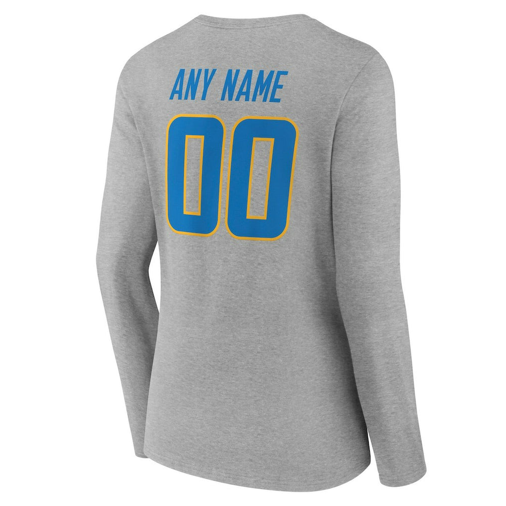 Los Angeles Chargers Women's Team Authentic Personalized Name & Number Long Sleeve V-Neck T-Shirt Gray | NFL