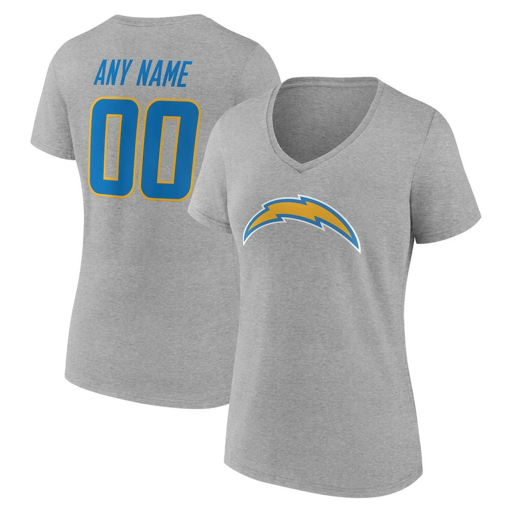 Los Angeles Chargers Women's Team Authentic Personalized Name & Number V-Neck T-Shirt Gray | NFL