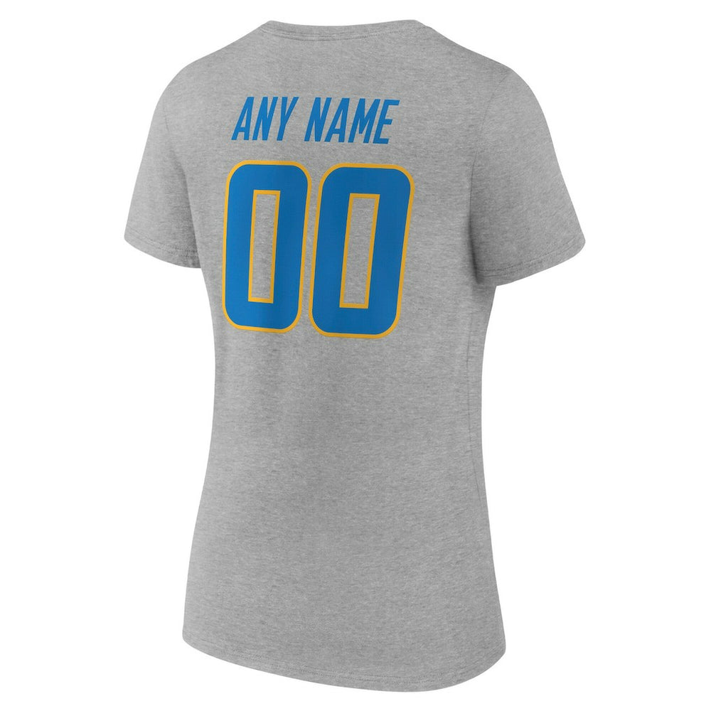 Los Angeles Chargers Women's Team Authentic Personalized Name & Number V-Neck T-Shirt Gray | NFL