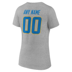 Los Angeles Chargers Women's Team Authentic Personalized Name & Number V-Neck T-Shirt Gray | NFL
