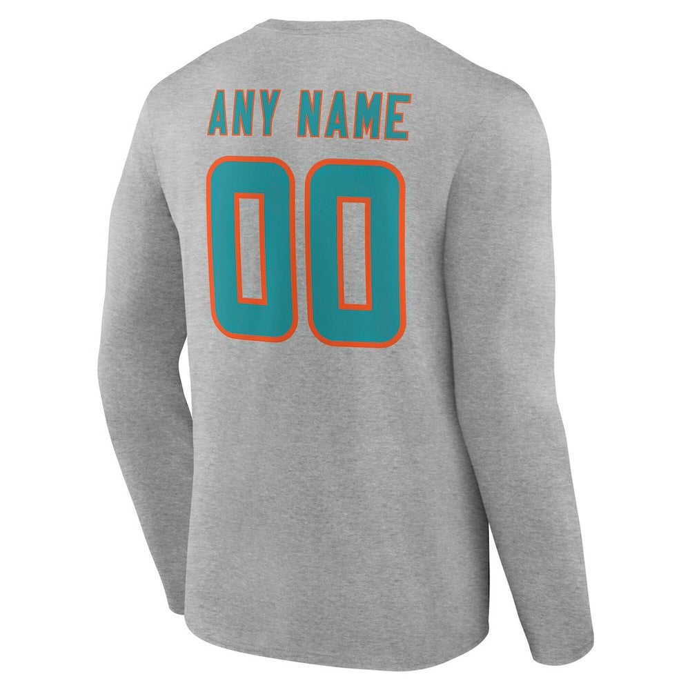Miami Dolphins Team Authentic Personalized Name & Number Long Sleeve T-Shirt Gray | NFL
