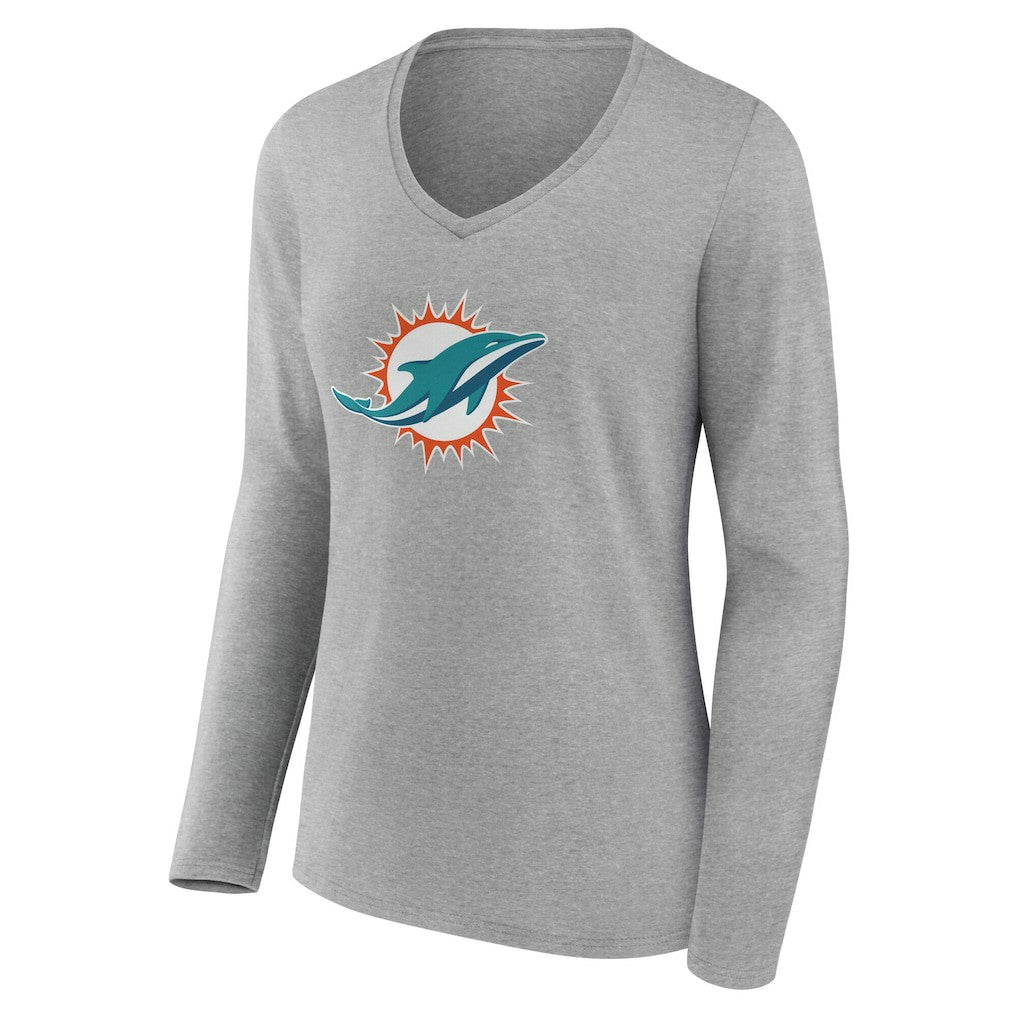 Miami Dolphins Women's Team Authentic Personalized Name & Number Long Sleeve V-Neck T-Shirt Gray | NFL
