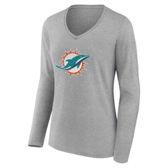 Miami Dolphins Women's Team Authentic Personalized Name & Number Long Sleeve V-Neck T-Shirt Gray | NFL