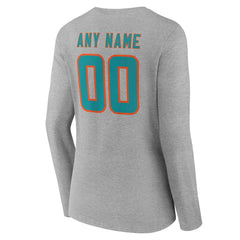Miami Dolphins Women's Team Authentic Personalized Name & Number Long Sleeve V-Neck T-Shirt Gray | NFL