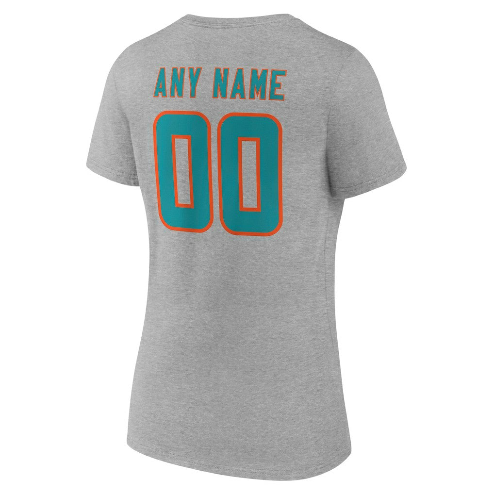 Miami Dolphins Women's Team Authentic Personalized Name & Number V-Neck T-Shirt Gray | NFL