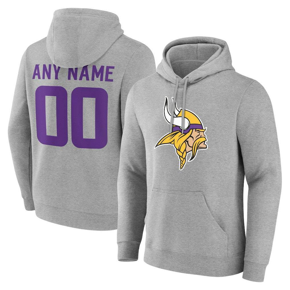 Minnesota Vikings Team Authentic Personalized Name & Number Hoodie Gray | NFL